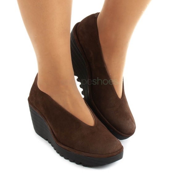 Fly LondonWomen’s Dark Brown Suede Yaz Ballerina Wedge Pump Euro Sz 39 US 8.5